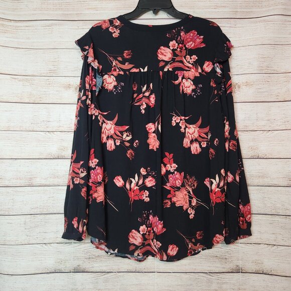 Torrid Black Floral Ruffle Shoulder Long Sleeve Top Women's Size 2X - Picture 10 of 16